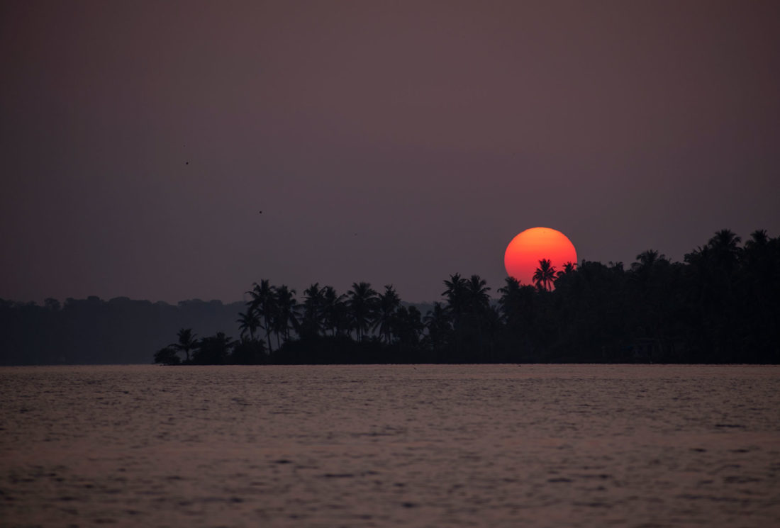 Sunset during canoe ride in Munroe Island, Kerala